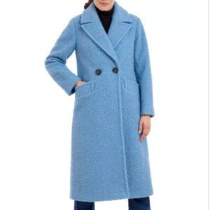 BCBG Generation Misty Blue Bouclé Double Breasted Long Coat Jacket L